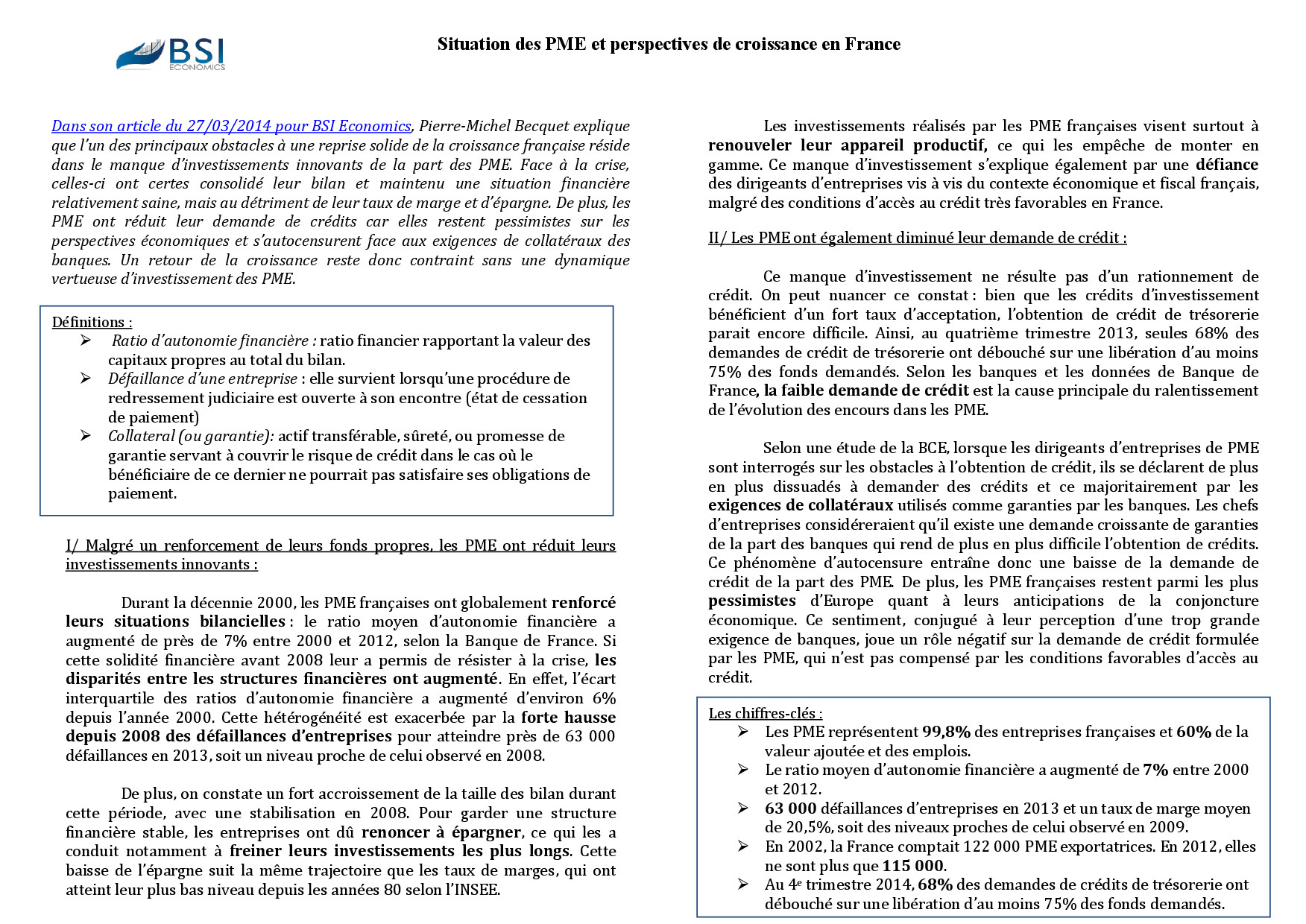 Fiche n°4: Situation des PME et perspectives de croissance en France ...